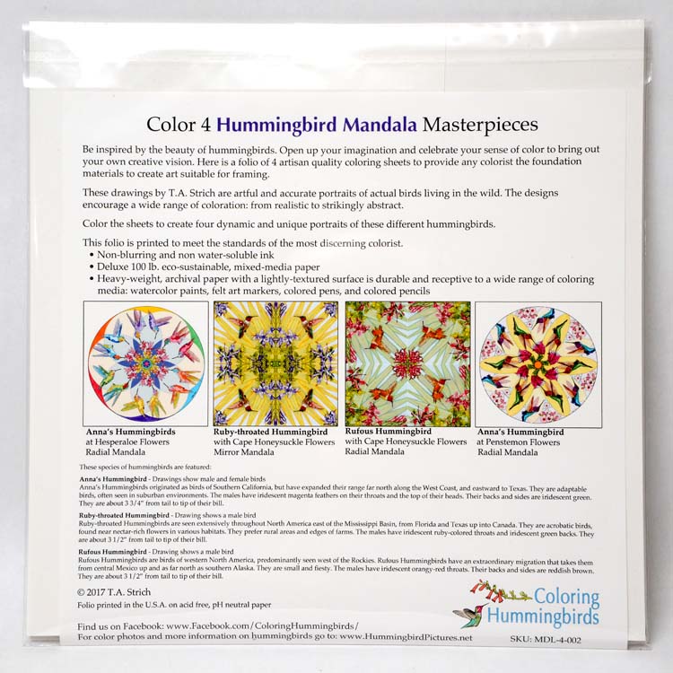 Hummingbird Mandalas Coloring Folio by T.A. Strich - back with watermark 