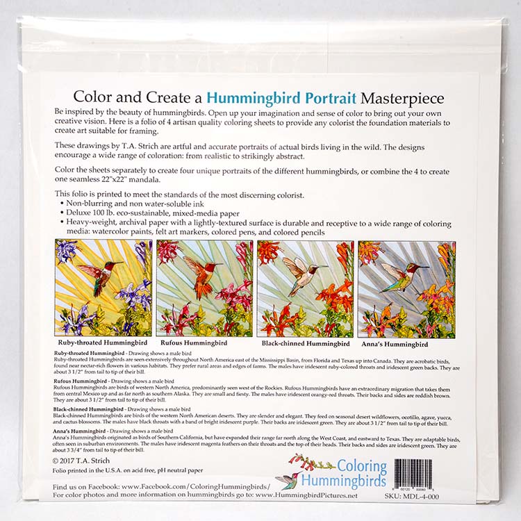 Hummingbird Portraits Coloring Folio - 4 of North America's Favorite Hummingbirds - back